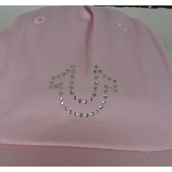 New True Religion Pink Baseball Cap Hat Crystal Horseshoe Logo Bling Minimalist - Picture 6 of 12